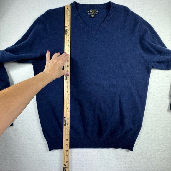 CLUBROOM 100% CASHMERE MEN 2 PLY V-NECK BLUE CASHMERE SWEATER SIZE L - Picture 4 of 5